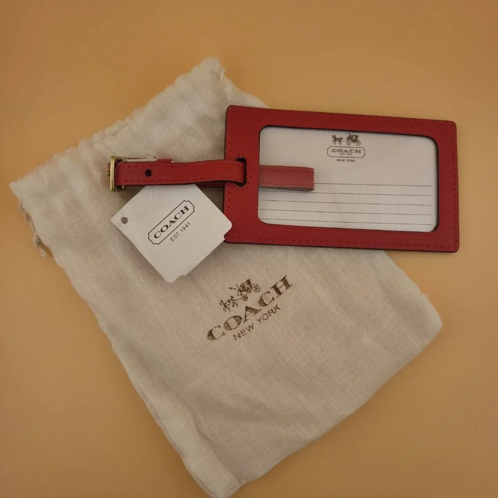 Coach Darcy Leather Luggage Tag Vermillion Red & Gold F67743 NWT - Picture 5 of 8